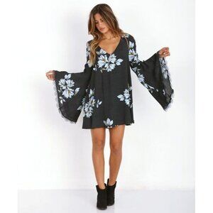 Free People‎ Wanderer Mini Bell Dress Women's Size S Blue Floral